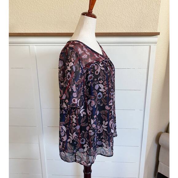 Knox Rose Women's Short Sleeve Floral Paisley Red Blue Top‎ Blouse V-Neck XS - Picture 4 of 12